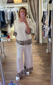 Leopard Linen Trouser Beige