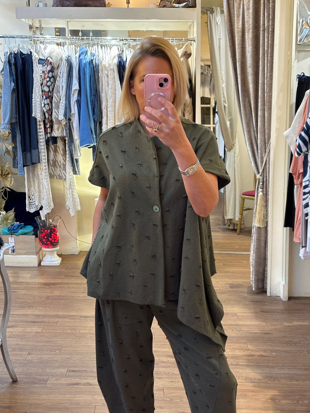 Button Pixie Top Khaki