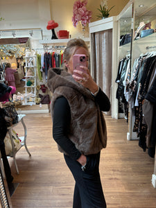 Malissa J Brown Faux Fur Cropped Gilet with Hood 20054