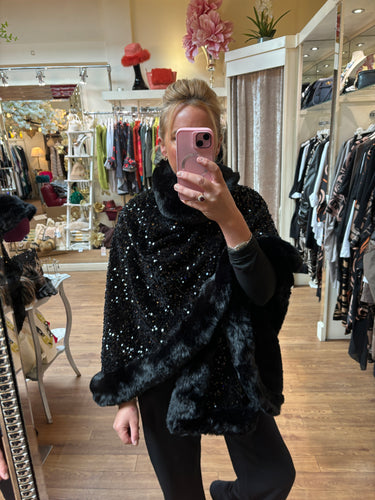 Malissa J Sequin Wrap with Faux Fur